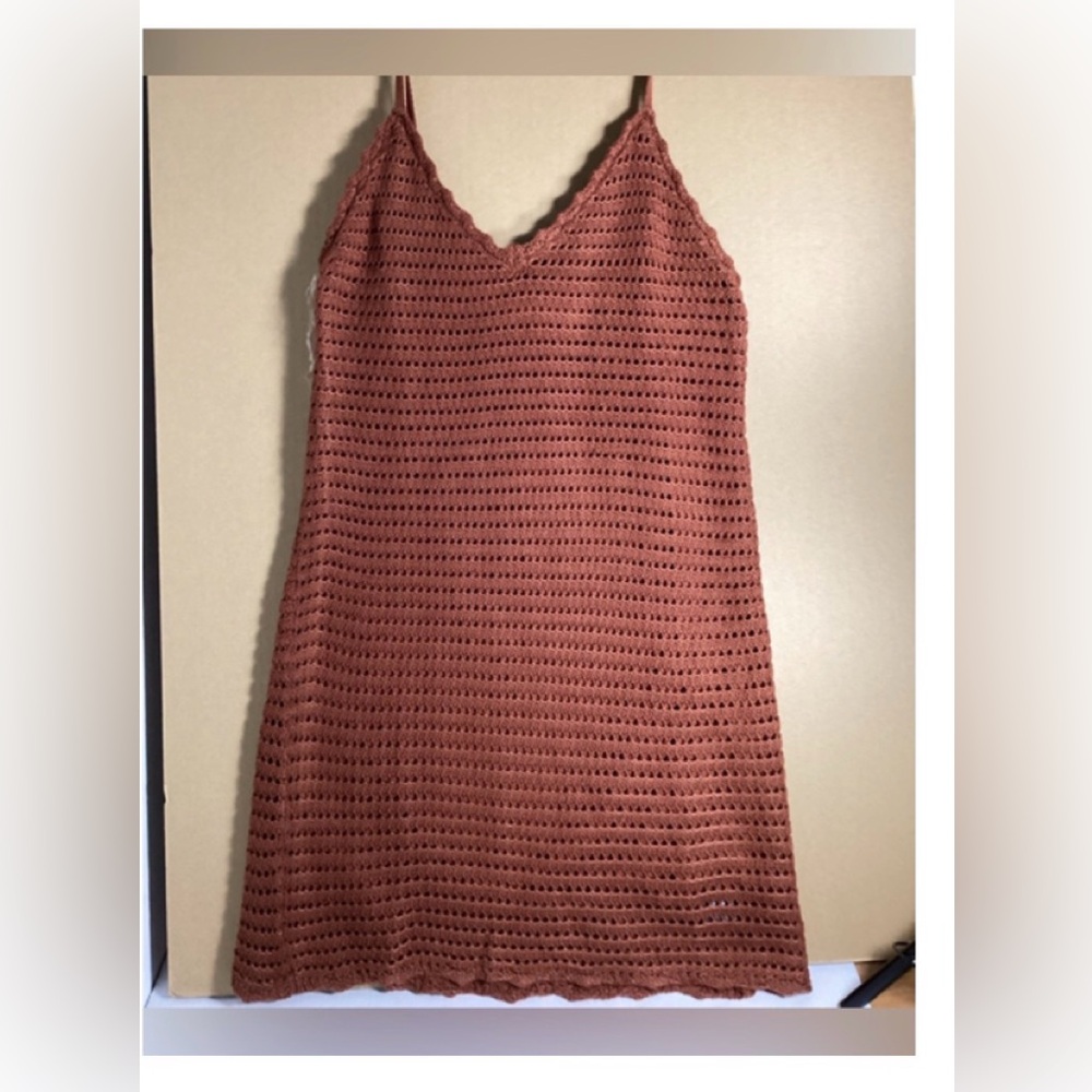 NWT Fashion Nova Crochet Knit Rust Brown Mini Dress lined sz 1X